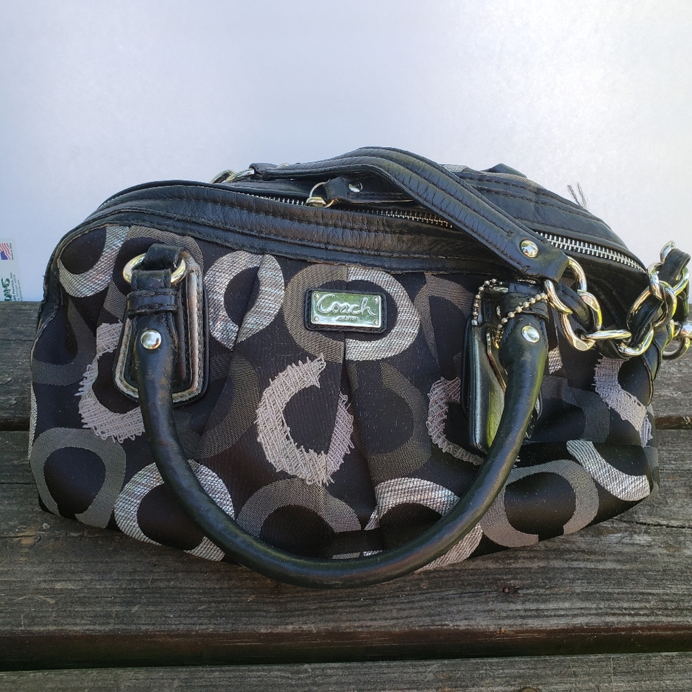 Coach Kristin Embroidered Op Art Satchel Carryall Bag 15356 Black & Gray Rare